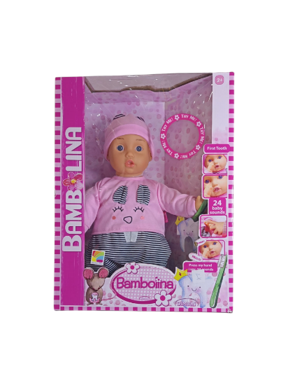 صورة دمية بامبولينا التفاعلية "فيرست توث" (السن الأول) هي دمية طفل مصممة للأطفال بعمر سنتين فما فوق، وتتميز بمجموعة من الميزات التفاعلية التي تحاكي تجربة رعاية الطفل